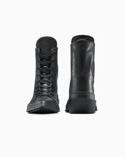 Chuck 70 De Luxe Pointed Leather Black/Black/Black, Heel View