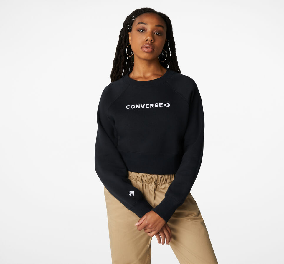 Converse Wordmark Fleece Crew Neck Sweatshirt Black