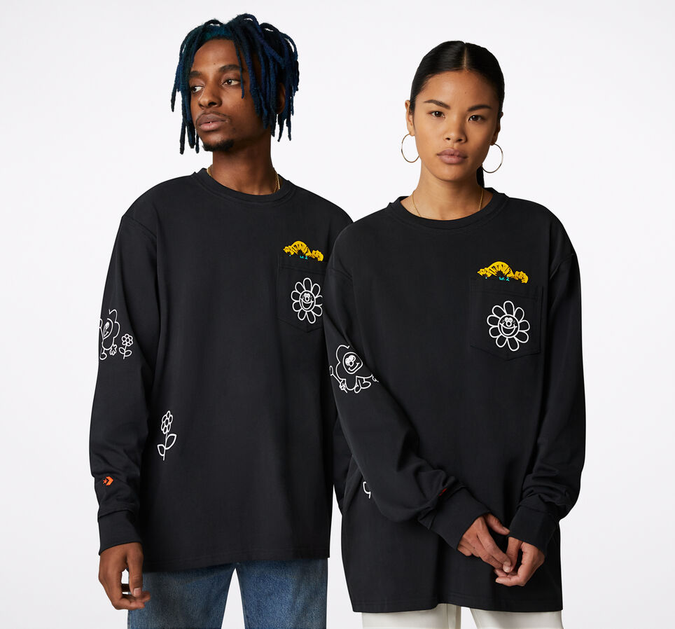 Stay Smiling Vintage Graphic Crew Neck T-Shirt Converse Black