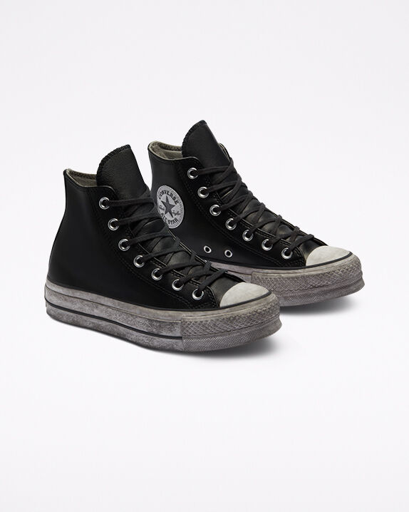 converse black platform leather
