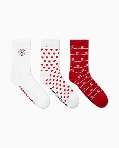 3-Pack Hearts Mesh Half-Crew Socks White, 3/4 View