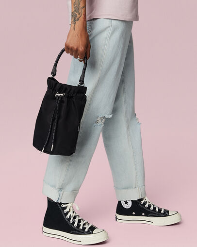 Satin Mini Bucket Bag Converse Black, 3/4 View