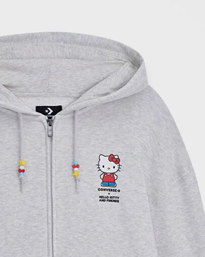 Converse x Hello Kitty And Friends Full Zip Hoodie Light Grey Heather, Full Body View