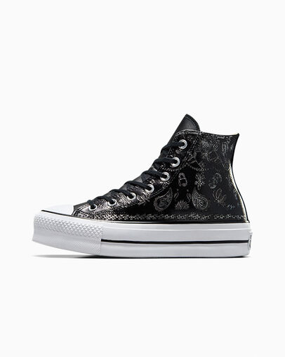 Converse Chuck Taylor All Star Lift Platform Silver Paisley & Leather Rosas negras — foto 5