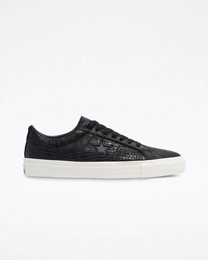 Converse CONS Croc Emboss One Star Pro Noir/Aigrette/Miel gomme, Outer Side View