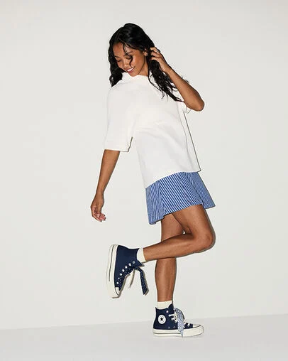 Chuck Taylor All Star Lift Platform Scarf Bow Obsidian Blue/Egret/No Shade Grey, On Foot Shot 1