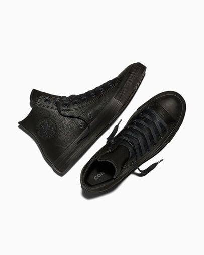 Chuck Taylor All Star Leather Black/Black/Dark Matter, Angled View