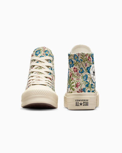 Chuck Taylor All Star Lift Platform Floral Tapestry Egret/Natural Ivory/Black, Heel View