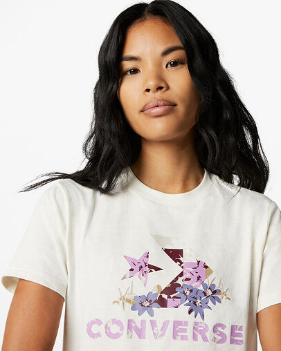 Star Chevron Abstract Flowers T-Shirt Egret, Detail View