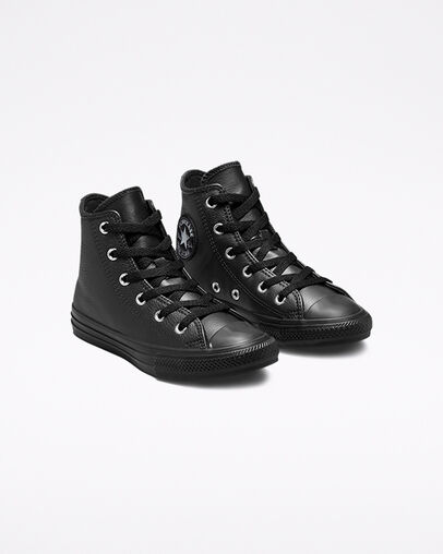 Chuck Taylor All Star Leather Black/Black/Black, Angled View