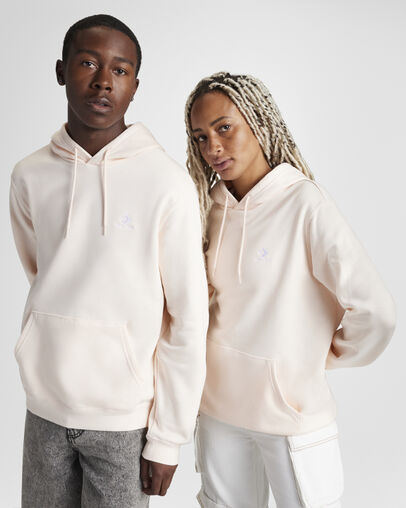 Sudadera con capucha de tejido Fleece y ajuste est&aacute;ndar Converse Go-To Embroidered Star Chevron P&eacute;talo p&aacute;lido, Front View