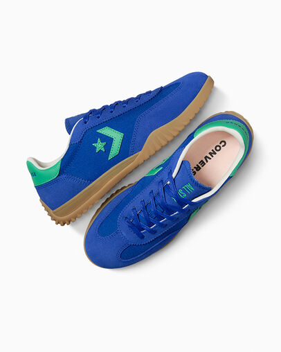 Run Star Trainer Bleu/Vert sommet/&Eacute;cru, Angled View