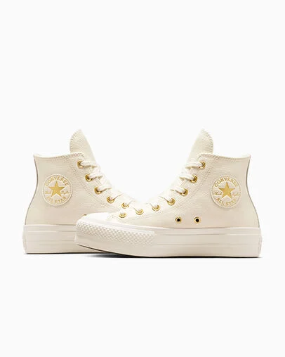 Chuck Taylor All Star Lift Platform Golden Hits Egret/Egret/Gold, Detail Angle View