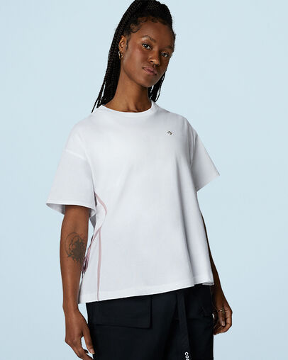 Cinch Tie Cut-and-Sew-T-Shirt. White, Front View