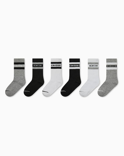 6-Pack Wordmark Stripe Crew Socks Dk Grey Heather, Front View