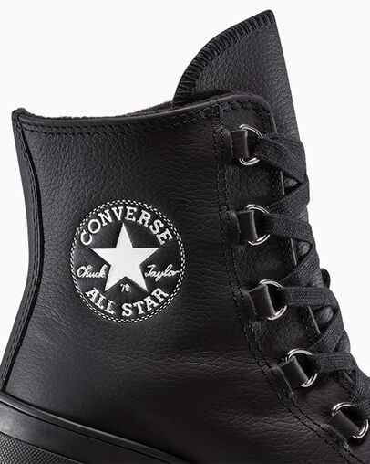 Chuck 70 De Luxe Heel Platform Leather Black/Silver/Black, Detail Angle View