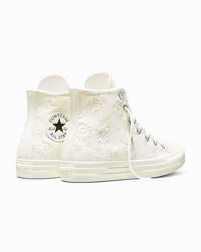 Chuck Taylor All Star Retro Flowers Egret/Black/Egret, Heel View