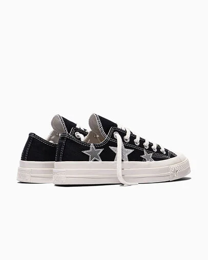 Chuck 70 X Silver Stars Black/Dull Silver/Egret, Heel View