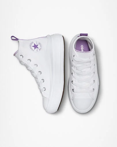 Chuck Taylor All Star Move Platform Blanco/Morado p&iacute;xel/Blanco, Top and Side View