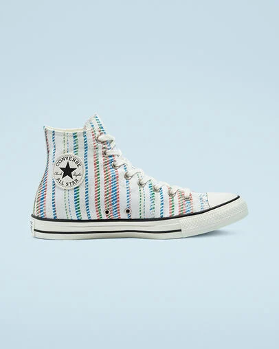 Chuck Taylor All Star Summer Stripes Egret/Egyptian Blue, Outer Side View
