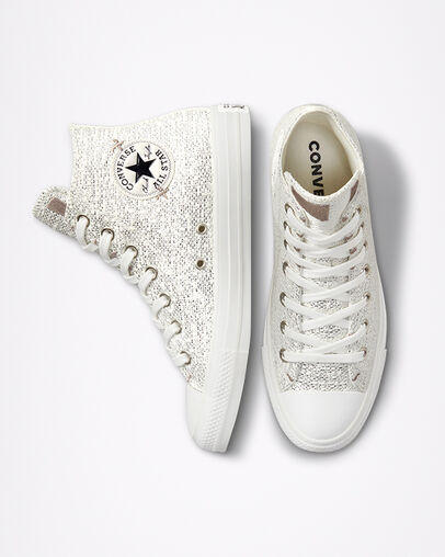 Chuck Taylor All Star Metallic Shimmer Vintage White/Silver, Top and Side View