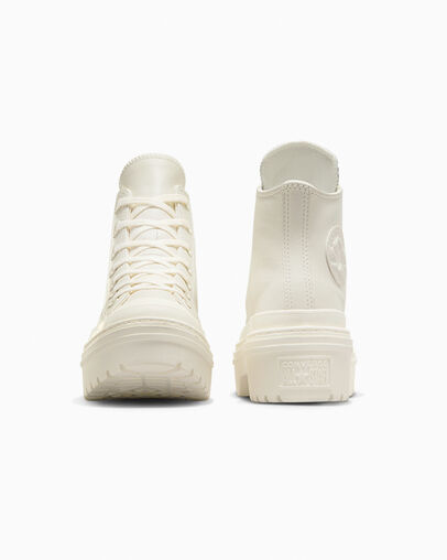 Chuck Taylor All Star Lugged Heel Leather Platform Egret/Egret/Egret, Heel View