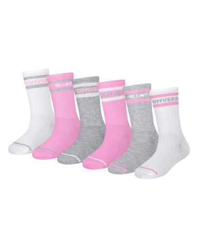6-Pack Striped Logo Crew Socks Rosa Converse, Front View
