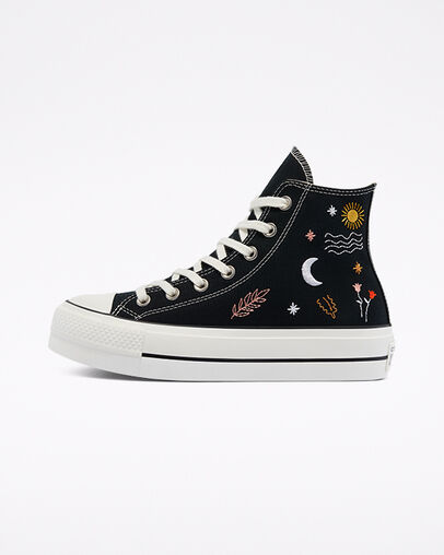 It's Okay To Wander Platform Chuck Taylor All Star Zwart/Vintage White/Multi, Inner Side View