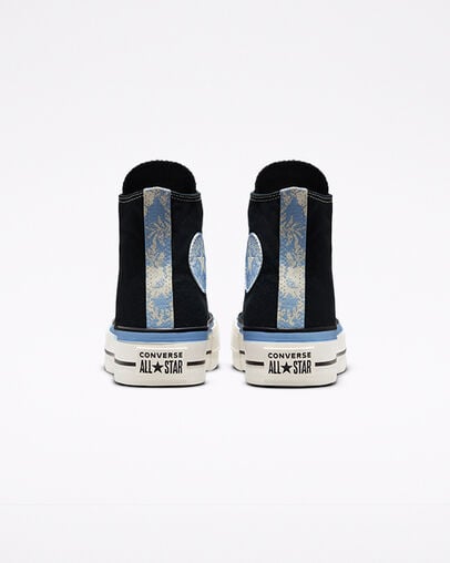 Hybrid Floral Platform Chuck Taylor All Star Negro/Azul JP/Garza, Heel View
