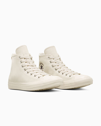 Chuck Taylor All Star Water-Repellent Leather Light Dune/Black/Light Dune, Top and Side View
