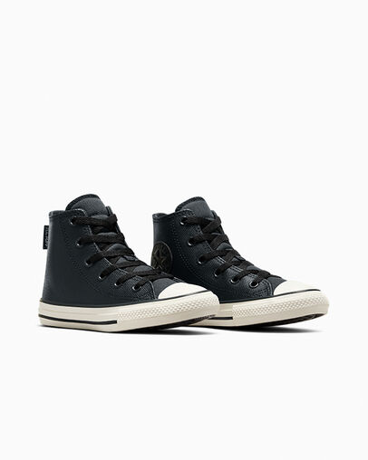 Chuck Taylor All Star Water-Repellent Leather Shadow Woods/Black/Egret, Top and Side View