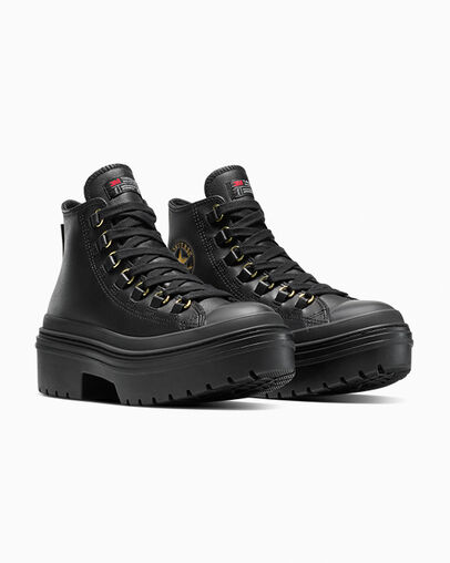 Converse Chuck Taylor All Star Lugged Heel Platform Waterproof Leather Black/Black/Gold — foto 7