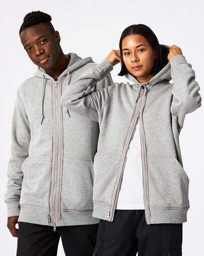 Utility Fleece Full-Zip Hoodie Vintage Grey Heather, Front View