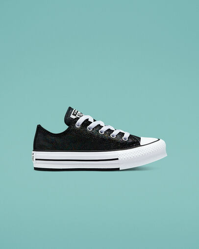 Chuck Taylor All Star Lift Platform Iridescent Leather Black/Black/White, Outer Side View