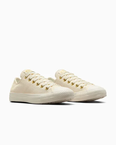 Chuck Taylor All Star Mono Leather Egret/Egret/Gold, Top and Side View
