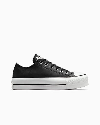 Chuck Taylor All Star Platform Clean Leather Nero/Nero/Bianco, Outer Side View