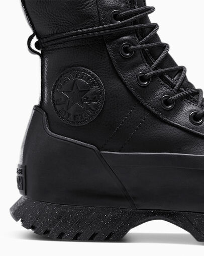 Chuck Taylor All Star Lugged 2.0 XHi Waterproof Leather Platform Negro/Negro/Piel de tibur&oacute;n, Detail Angle View