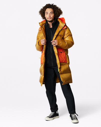 Counter Climate Long Down Jacket Wheat, Full Body View