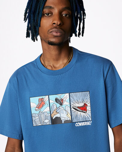 T-Shirt mit Comic-Grafik Dark Marina Blue, Detail View