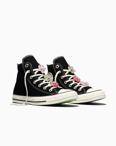 Chuck Taylor All Star Floral Charms Black/Egret/Cherry Balm, Top and Side View