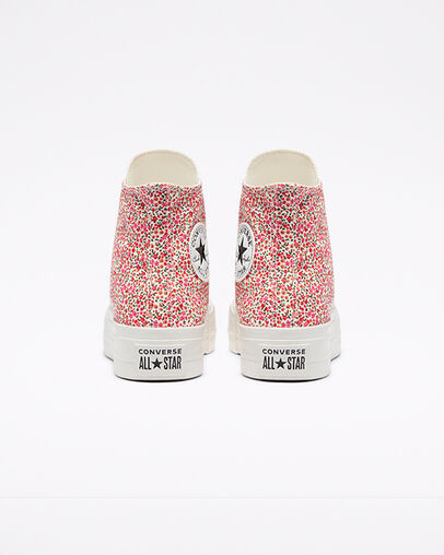 Vintage Floral Platform Chuck Taylor All Star Blanc vintage/Rouge universit&eacute;, Heel View