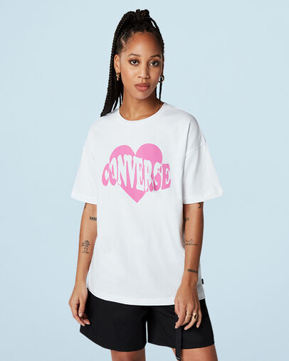 Vintage Wash Heart Oversized T-Shirt White, Front View