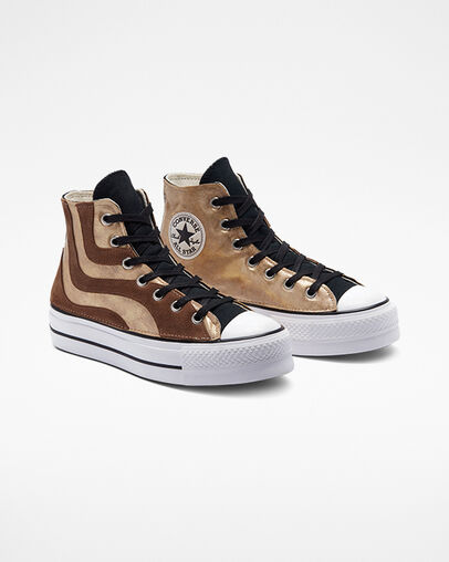 Chuck Taylor All Star Lift Platform Suede Waves Vagues brun dor&eacute;, Angled View