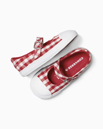 Chuck Taylor All Star Dainty Mary Jane Easy-On Checkered Red/Vintage White/White, Angled View