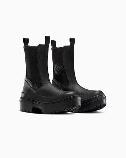 Chuck Taylor All Star Lugged Heel Chelsea Boot Black/Black/Black, Top and Side View