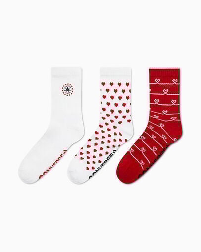 3-Pack Hearts Mesh Half-Crew Socks White, Front View