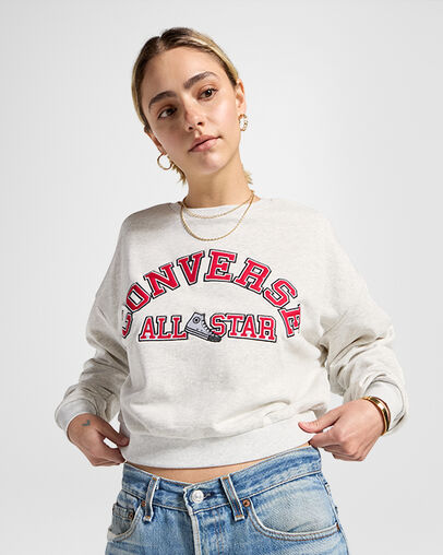 Heritage Cropped Crewneck Sweatshirt Gris jaspeado retro claro, Front View