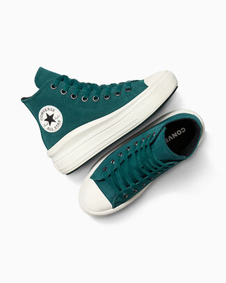 Converse Chuck Taylor All Star Move Platform Suede High-Top Shoe For Women In Green, Size 10 - A14557C