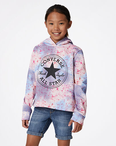 Korte hoodie met print over het gehele oppervlak Storm Pink, Full Body View