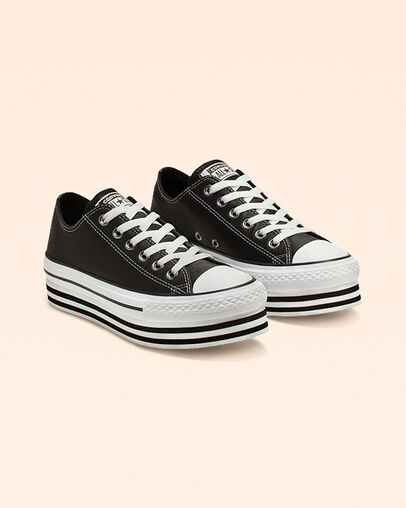 Chuck Taylor All Star Platform Low Top Black/White/Black, Angled View